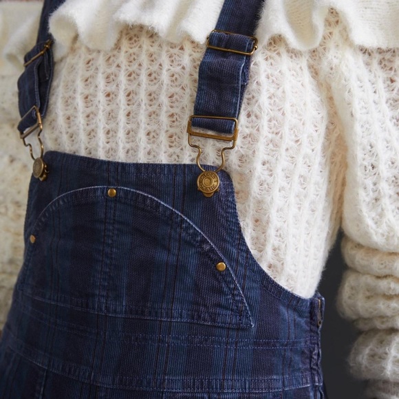 Anthropologie Pilcro Navy Blue Striped Corduroy Overalls size 25 - Picture 3 of 16